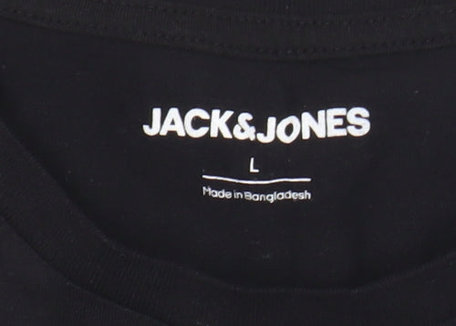 Jack & Jones Men's Black L Graphic Logo Crew Neck Cotton T-Shirt