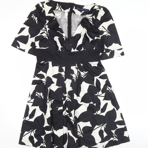 French Connection Women’s Black White A-Line Dress Size 10 V-Neck