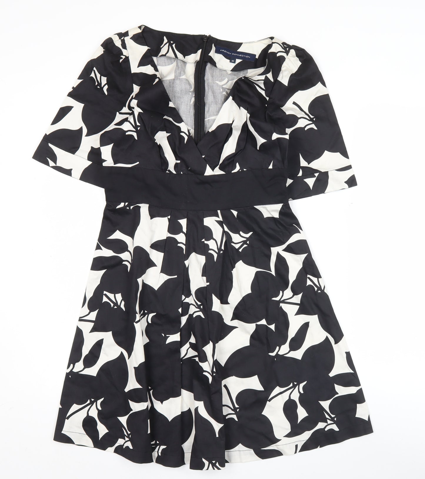 French Connection Women’s Black White A-Line Dress Size 10 V-Neck