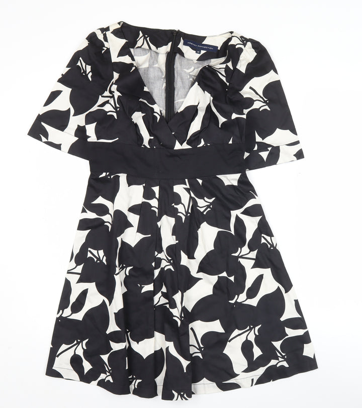 French Connection Women’s Black White A-Line Dress Size 10 V-Neck