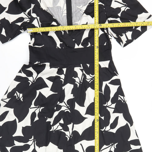 French Connection Women’s Black White A-Line Dress Size 10 V-Neck