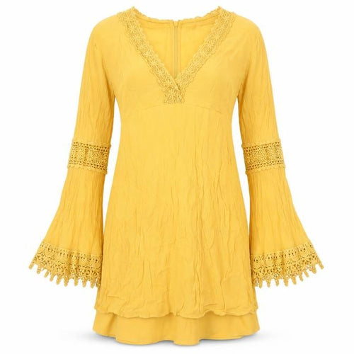 ASOS Womens Yellow Viscose Shift Dress Size 8 Boho Crochet Long Sleeve