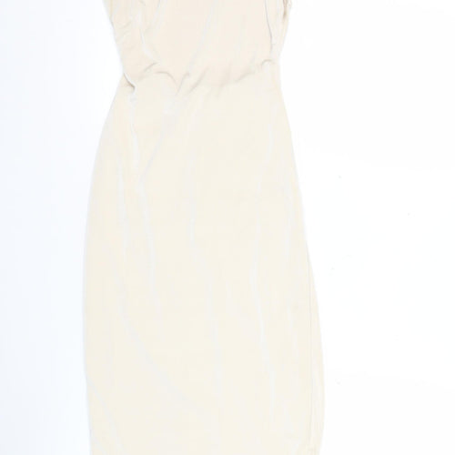 Pink Vanilla Women’s Beige Bodycon Midi Dress Size 6 Ruched