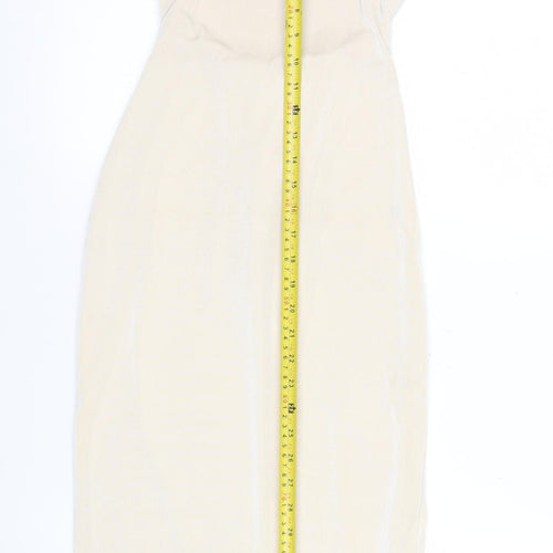 Pink Vanilla Women’s Beige Bodycon Midi Dress Size 6 Ruched