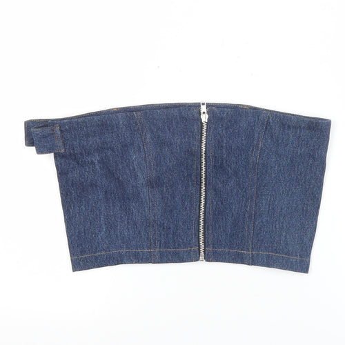 Beyond Retro Women’s Blue Denim Strapless Cropped Top S