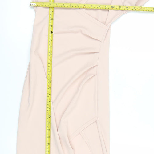 ZIP-CODE Women Beige XS Bodycon Knee Length Long Sleeve V-Neck Dress
