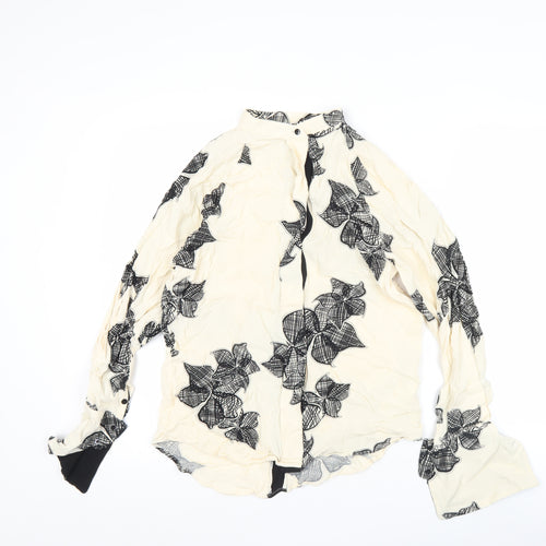 Reiss Womens Ivory Black Floral Blouse Size 6 Long Sleeve Collared