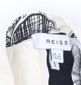 Reiss Womens Ivory Black Floral Blouse Size 6 Long Sleeve Collared