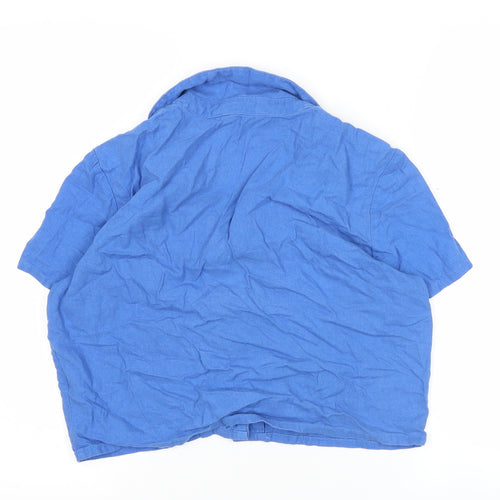 ONLY Womens Blue Cropped Button-Up Shirt Linen Blend Size S