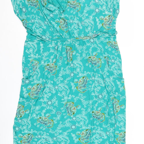 Nomads Womens Green Elephant Print Viscose Wrap Midi Dress Size 14