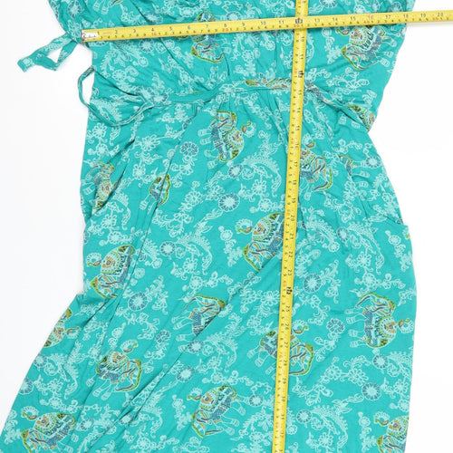 Nomads Womens Green Elephant Print Viscose Wrap Midi Dress Size 14