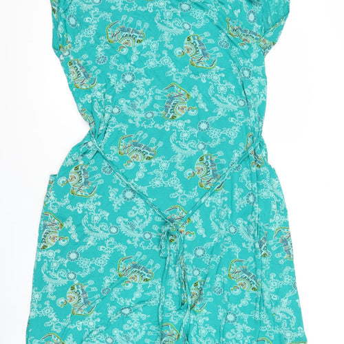 Nomads Womens Green Elephant Print Viscose Wrap Midi Dress Size 14
