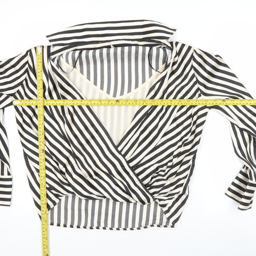 H&M Womens Black White Striped Wrap Blouse Size 12 Long Sleeve