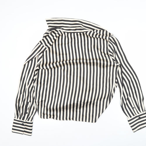 H&M Womens Black White Striped Wrap Blouse Size 12 Long Sleeve