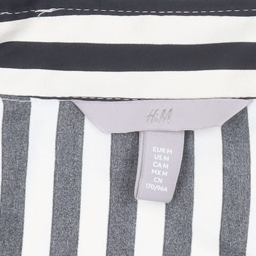 H&M Womens Black White Striped Wrap Blouse Size 12 Long Sleeve