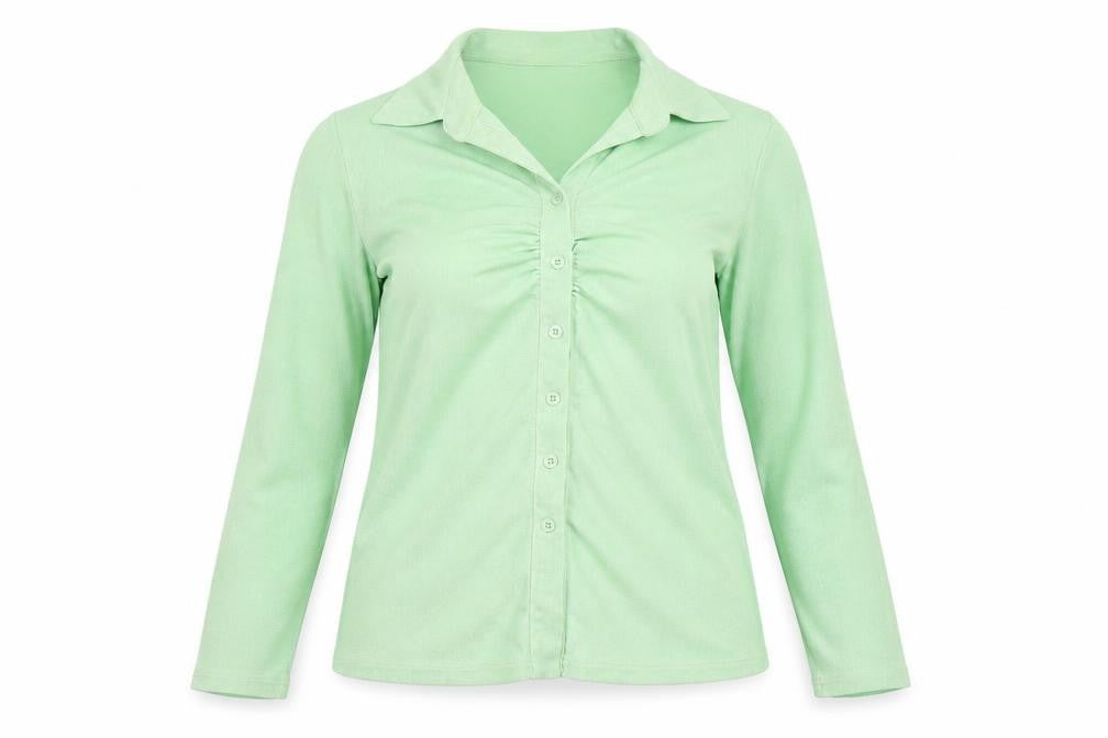 Front view of Daisy Street women’s green, size UK 14, collared button-up top