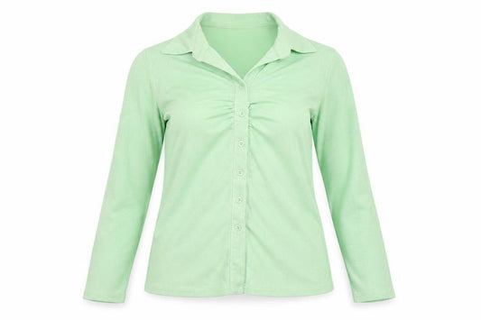 Front view of Daisy Street women’s green, size UK 14, collared button-up top