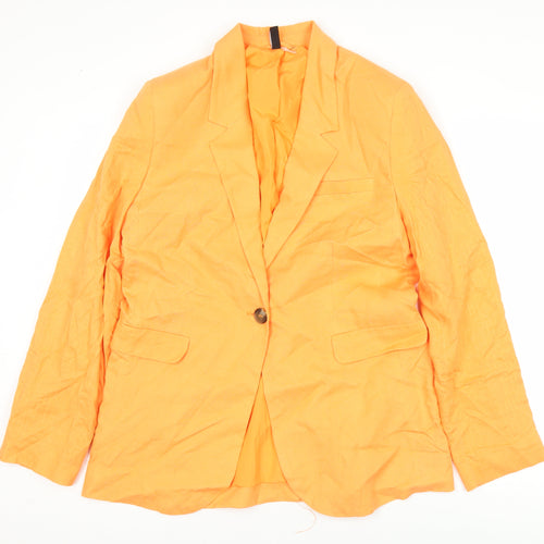 H&M Women's Orange XS Linen Viscose Single-Breasted Blazer