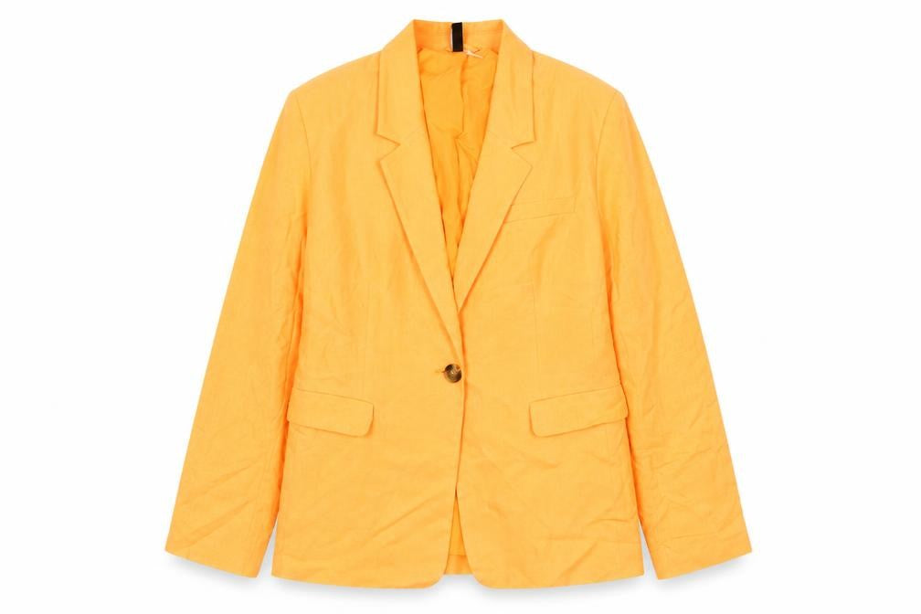 Front view of H&M Women's Orange XS Linen Viscose Single-Breasted Blazer