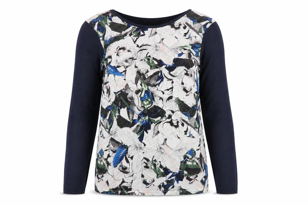 Front view of Warehouse women’s multicoloured floral long sleeve top, size S