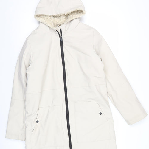 George Girls Ivory Hooded Parka Coat 13-14 Years Long Sleeve Lined