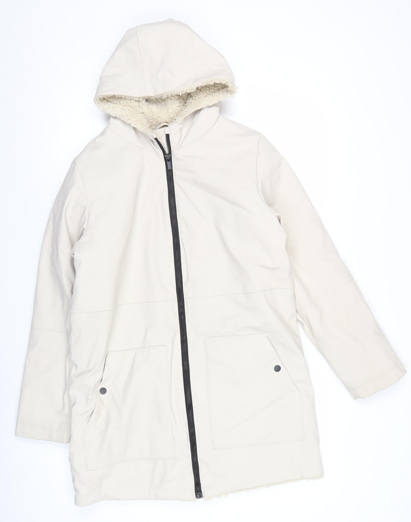 George Girls Ivory Hooded Parka Coat 13-14 Years Long Sleeve Lined