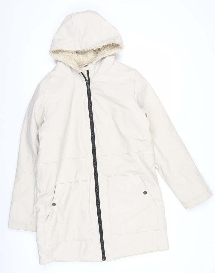George Girls Ivory Hooded Parka Coat 13-14 Years Long Sleeve Lined