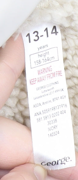 George Girls Ivory Hooded Parka Coat 13-14 Years Long Sleeve Lined