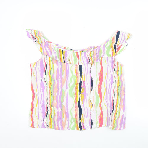 Cerulean Women’s Multicoloured Striped Ruffle Tank Top Size S Viscose