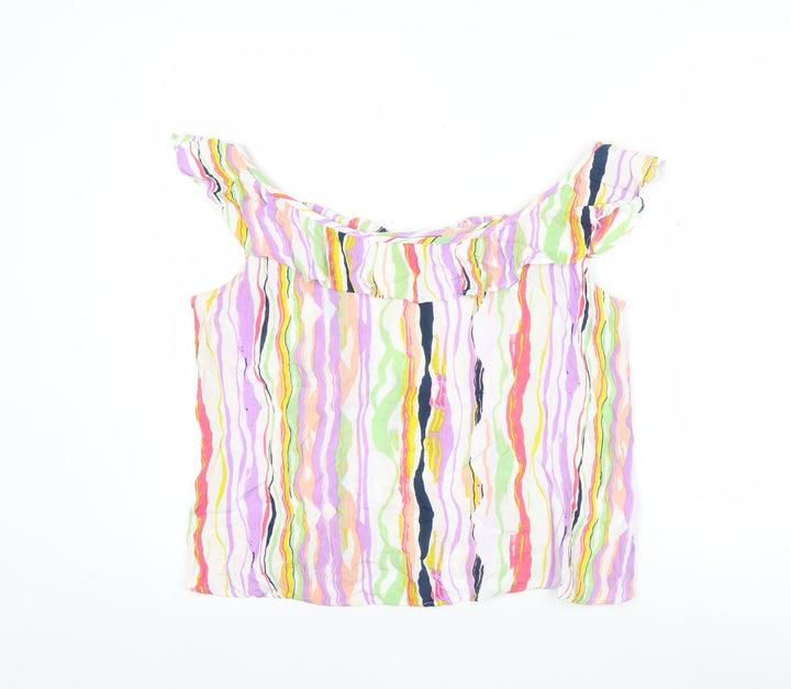 Cerulean Women’s Multicoloured Striped Ruffle Tank Top Size S Viscose