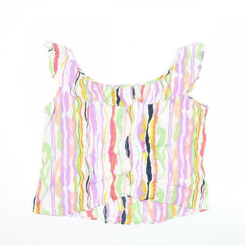 Cerulean Women’s Multicoloured Striped Ruffle Tank Top Size S Viscose