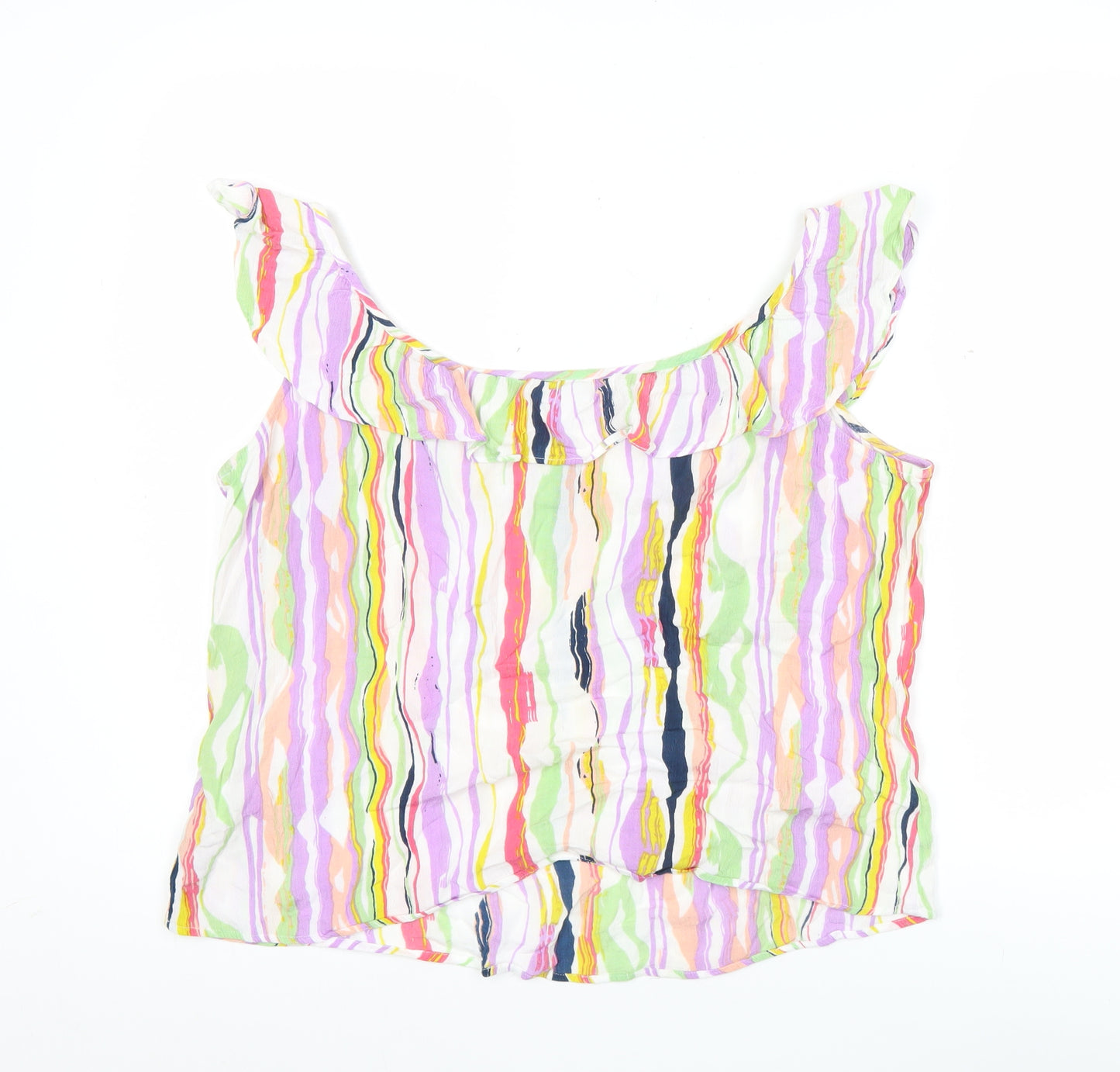 Cerulean Women’s Multicoloured Striped Ruffle Tank Top Size S Viscose