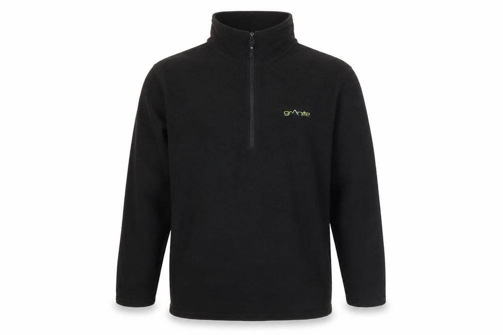 Front view of Granite Outdoors Men’s Black Fleece Pullover Sweatshirt M 1/4 Zip