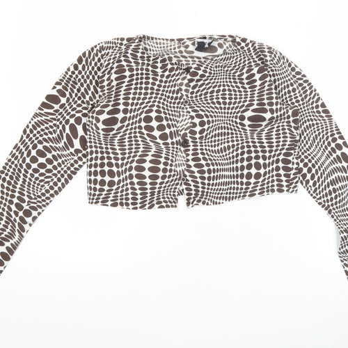 Motel Womens Brown Geometric Cropped Button-Up Top Size L