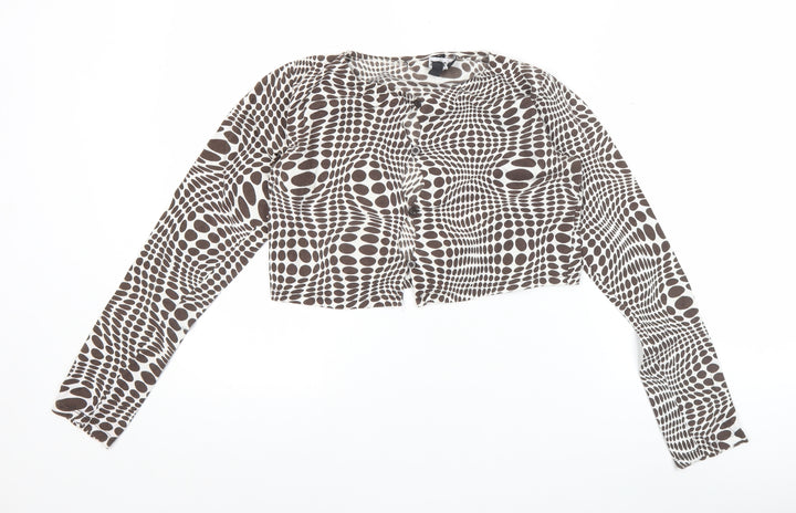 Motel Womens Brown Geometric Cropped Button-Up Top Size L