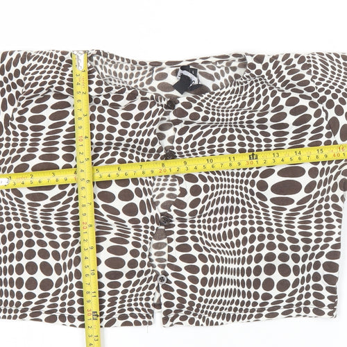 Motel Womens Brown Geometric Cropped Button-Up Top Size L