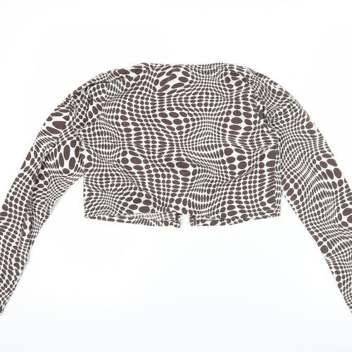 Motel Womens Brown Geometric Cropped Button-Up Top Size L