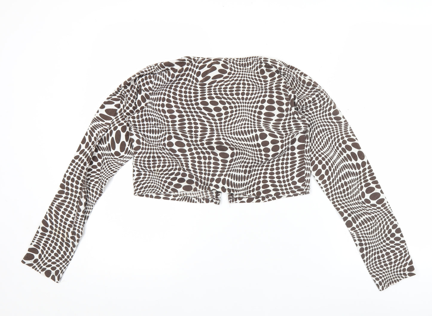 Motel Womens Brown Geometric Cropped Button-Up Top Size L