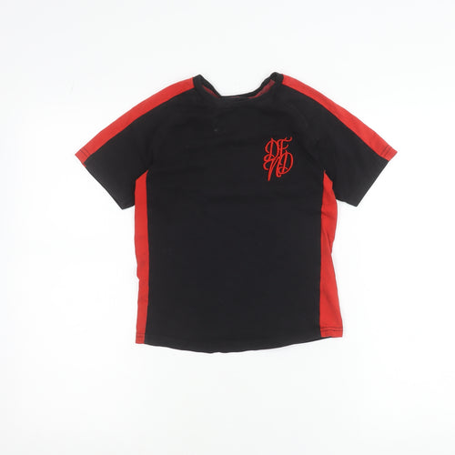 DFND Boys Black Red Colourblock Logo Crew Neck T-Shirt 7-8 Years