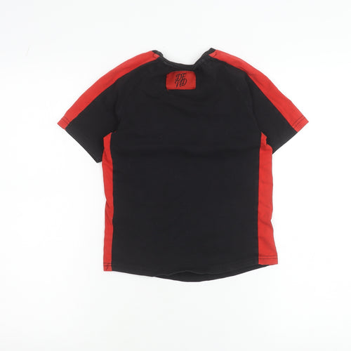 DFND Boys Black Red Colourblock Logo Crew Neck T-Shirt 7-8 Years