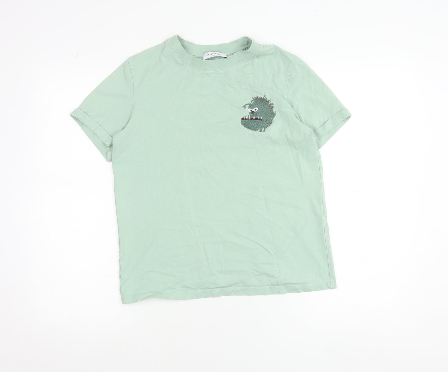 V Grass Studio Boys Green Minions Embroidered Cotton T-Shirt Size 12