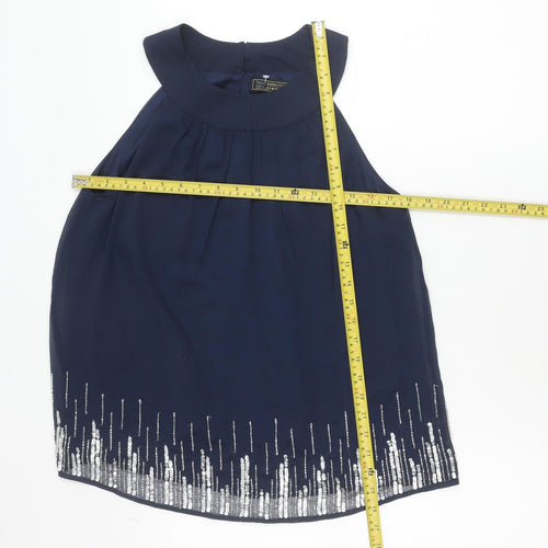 bpc Selection Women’s Blue Sequin High Neck Sleeveless Tunic Blouse Size 12