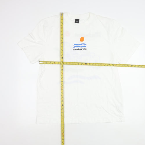 River Island Men White L Santorini Holiday Graphic T-Shirt
