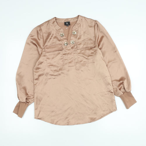 K Design Women’s Beige Satin Blouse Size S Long Sleeve Tunic