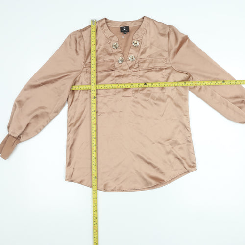 K Design Women’s Beige Satin Blouse Size S Long Sleeve Tunic