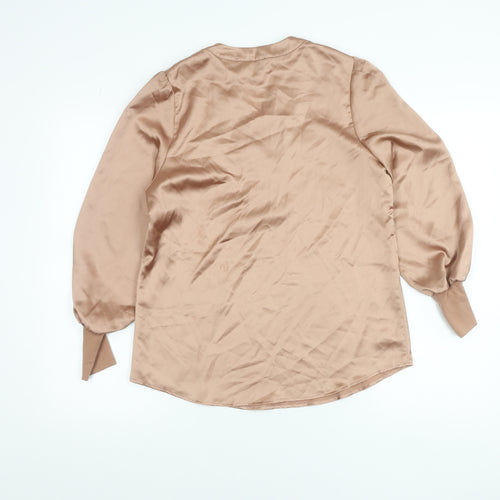 K Design Women’s Beige Satin Blouse Size S Long Sleeve Tunic