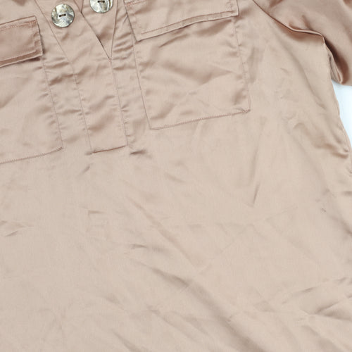 K Design Women’s Beige Satin Blouse Size S Long Sleeve Tunic