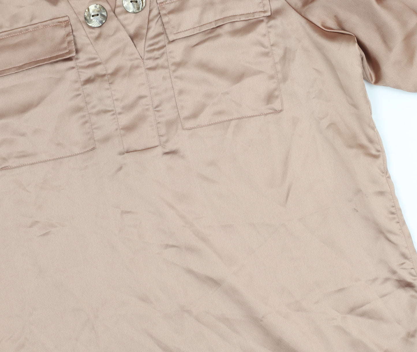 K Design Women’s Beige Satin Blouse Size S Long Sleeve Tunic