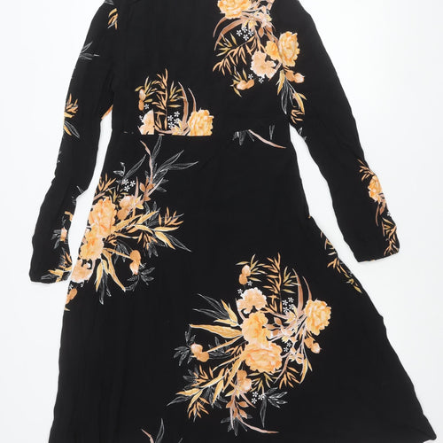 New Look Tall Womens Black Floral Midi Dress Size 12 A-Line