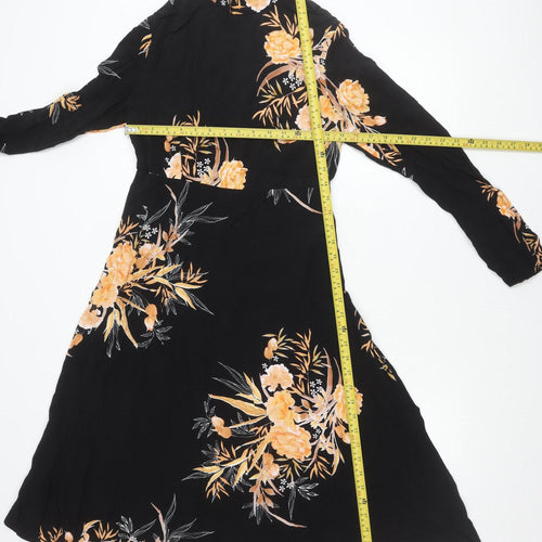 New Look Tall Womens Black Floral Midi Dress Size 12 A-Line